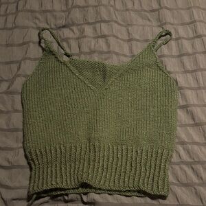 Olive Green Knit Cropped Tank Top